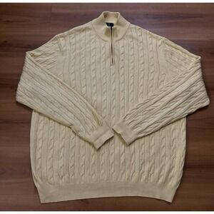 Mens Brooks Brothers Cable Knit Quarter Zip‎ 100% Cotton Sweater